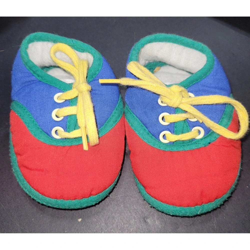 Gold Bug Infant Colorblock Booties Primary Red Blue Green Crib Shoes vintage